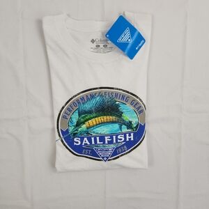 Columbia Pfg T Shirt Mens Large White Short Sleeve Swordfish Logo Nwt